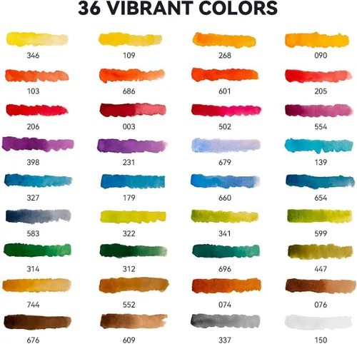 Vista 4 de Juego de acuarelas MeiLiang, 36 colores vívidos en caja de bolsillo con anillo de metal y pincel de acuarela, perfecto para estudiantes