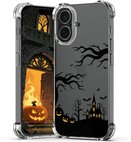 Vista 25 de Funda transparente para iPhone 17 Pro Max, diseño de calabaza negra Funda protectora suave para iPhone 17 Pro Max Halloween Pumpkin