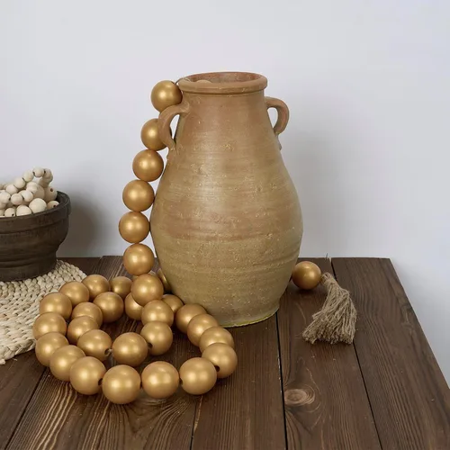 Vista 94 de OMISHE Guirnalda de cuentas de madera extra grande con cuentas de madera y borlas de 1.6 pulgadas de diámetro, cuentas decorativas rústicas de 41