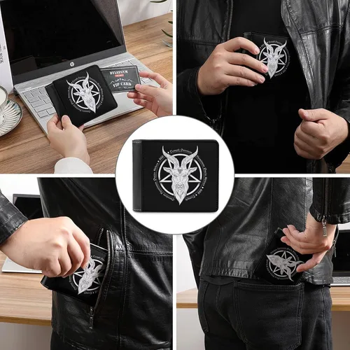 Vista 3 de Baphomet Demon Goat Head - Billetera de cuero para hombre con 6 bolsillos para tarjetas de crédito