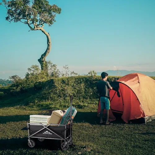 Vista 3 de WUROMISE Beach Wagon - Carro de carro con ruedas plegable, carrito de jardín resistente con ruedas giratorias, gran capacidad y mango ajustable