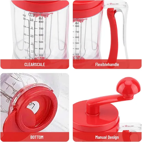 Vista 7 de Dispensador de masa para panqueques con mezclador y escala de medición, dispensador de masa de gofres para panqueques, magdalenas, muffins, crepes