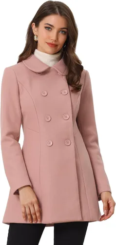 Vista 19 de Allegra K Abrigo Largo De Invierno Con Cuello Peter Pan Y Doble Botonadura Para Mujer Beige