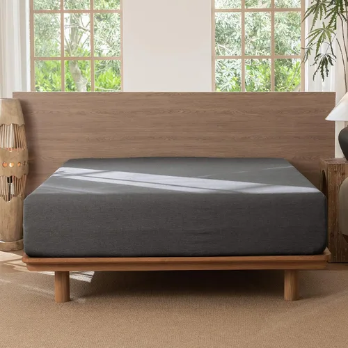 Vista 6 de MooMee Sábana bajera ajustable únicamente, 100% algodón lavado con textura tipo lino, transpirable, duradera, suave, cómoda, bolsillo profundo se