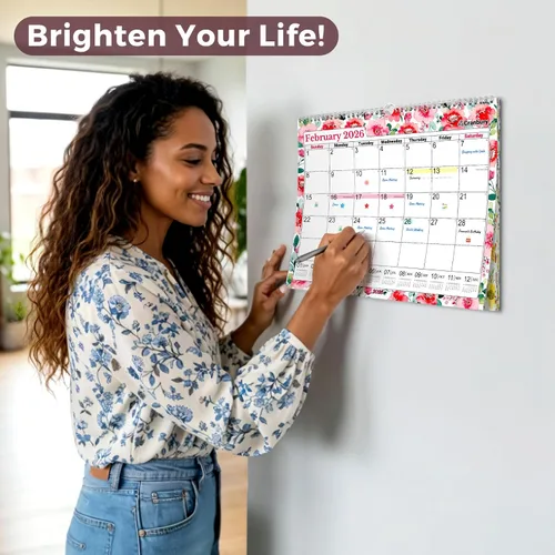 Vista 2 de CRANBURY 2026 Calendario de pared grande 12x15, calendario mensual floral colgante de 12 x 15 con grandes espacios diarios, enero–diciembre de 2026