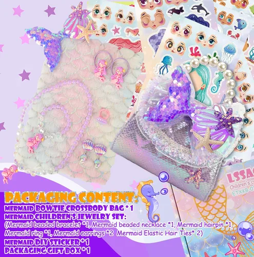 Vista 7 de LSSAGOON Bolso para niñas pequeñas, bolso con juego de joyas para niños, mini bolso cruzado de perla, regalos para cumpleaños y Navidad, Púrpura