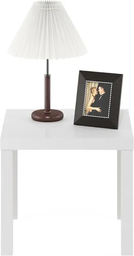 Vista 4 de Furinno Classic Square Parsons Mesa Auxiliar Lateral, Paquete de 1, Blanco