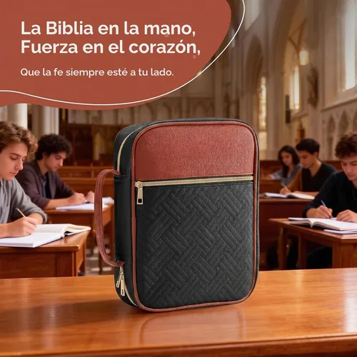 Vista 6 de Funda para la Biblia, funda para libro de la Biblia para mujeres y hombres, funda de transporte de lona, protector de libros acolchada de cuero