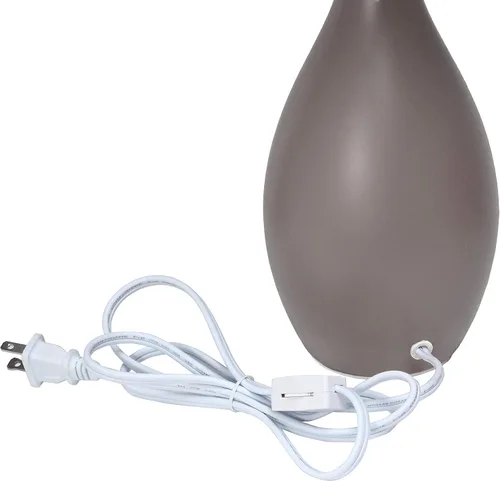 Vista 7 de Simple Designs LT2002-GRY Lámpara de escritorio de mesa de cerámica con base ovalada de bolos con pantalla de tela a juego, gris