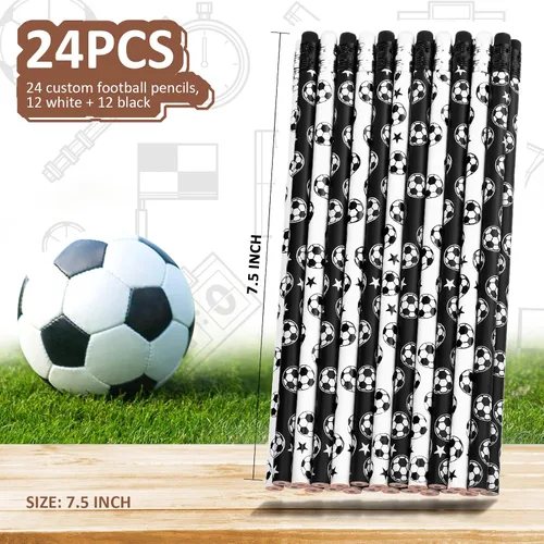Vista 2 de Marspark 24 lápices de fútbol con borrador, lápices de madera con temática deportiva, regalos de fiesta temática de fútbol, suministros