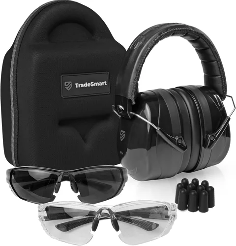 Vista 15 de TradeSmart All-in-One Shooting Ear Protection - Comfort+ NRR 28 Earmuffs, Glasses & Earplugs + Carry Case