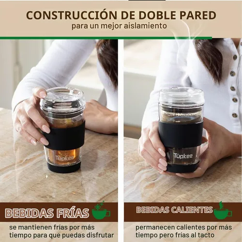 Vista 6 de Vaso de vidrio de doble pared, 8 onzas, vaso de té/café aislado y reutilizable hecho completamente de vidrio soplado a mano con tapa, taza de viaje