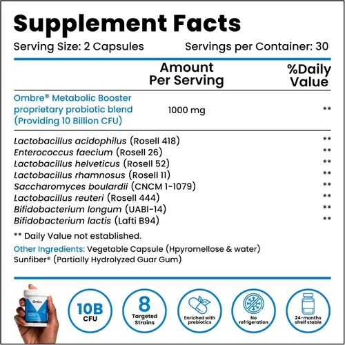 Vista 4 de Ombre Probiótico potenciador metabólico – Apoya el metabolismo, el control saludable del peso y la digestión – Suplemento de energía y salud