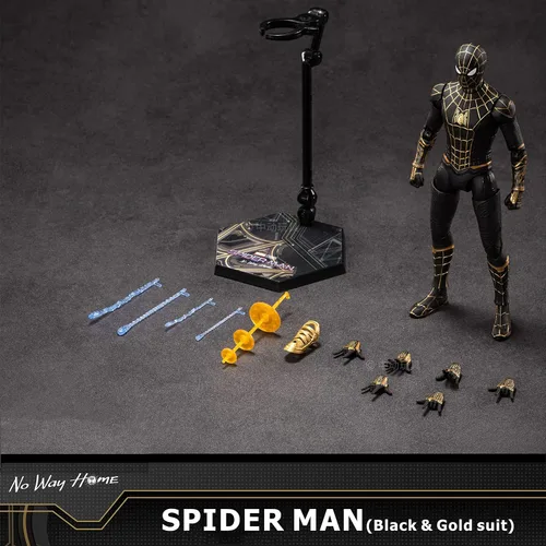 Vista 5 de LonullyMege Figuras de acción No Way Home - 17.7 cm, todas las articulaciones se mueven, colección exquisita, modelo de regalo (Negro & Oro)
