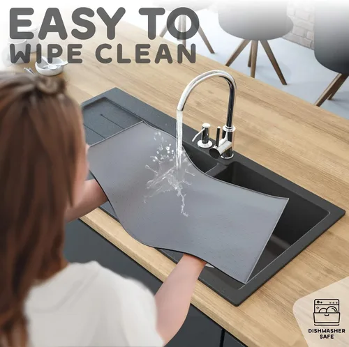 Vista 7 de Tapete grande de silicona para cuencos de comida y agua, bordes elevados para evitar derrames, impermeable, protege el suelo, fácil de limpiar