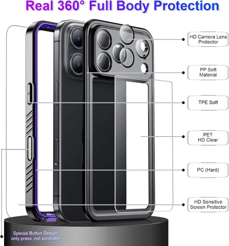 Vista 224 de Temdan - Funda impermeable diseñada para iPhone 12, protector de pantalla y cámara integrado IP68 bajo el agua, cuerpo completo, a prueba de caídas