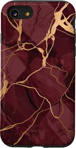 Vista 18 de iPhone 16 Burgundy and Yellow Metamorphic Pattern Case