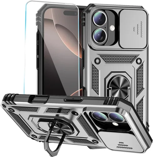 Vista 7 de Funda para teléfono SunStory para iPhone 11 con protector de pantalla HD y cubierta deslizante para la cámara y soporte giratorio con anillo