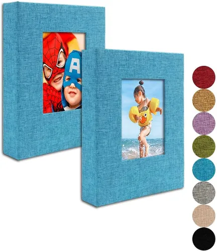 Vista 7 de GPIRAL Álbum de fotos pequeño de 4 x 6 pulgadas, páginas transparentes, cubierta de lino con ventana frontal, paquete de 2, cada álbum con capacidad