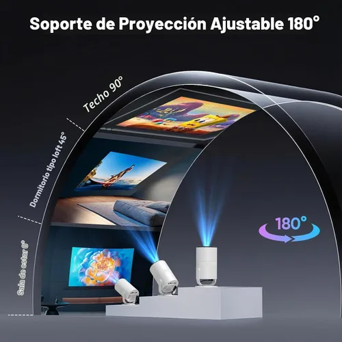 Vista 8 de Mini proyector con Android 12 y aplicaciones integradas, WiFi y Bluetooth color1
