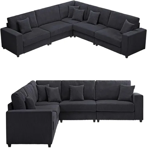Vista 9 de Anwick Sofá modular en forma de L de 117 pulgadas, moderno sofá modular de pana con otomana movible de 5 asientos, sofás seccionales convertibles