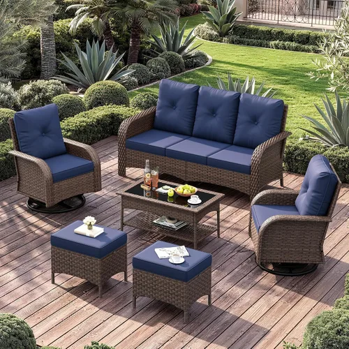 Vista 9 de UDPATIO Juego de muebles de patio con respaldo alto, 7 asientos, 2 sillas Beige