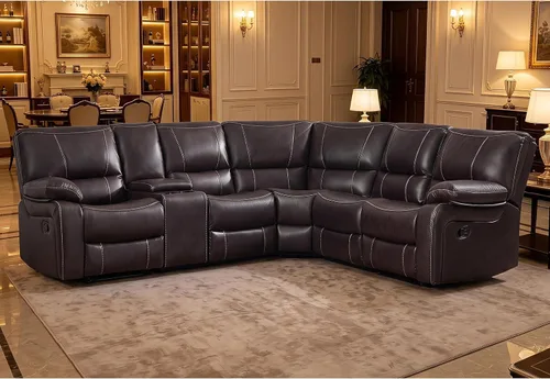 Vista 11 de EBELLO - Juego de sofá modular reclinable manual para sala de estar, sofá modular reclinable de piel sintética suave con consola central, portavasos