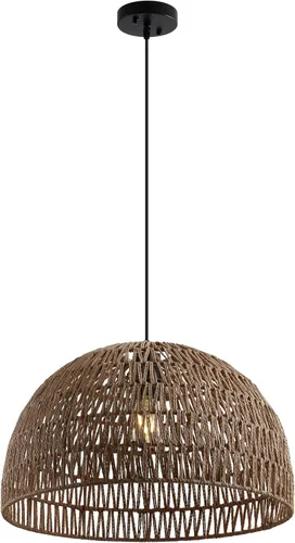 Vista 15 de JONATHAN Y Lámpara colgante LED de cuerda tejida bohemia moderna gris de 8.25 pulgadas, lámpara de techo de cúpula ajustable para isla de cocina