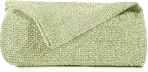 Vista 16 de BOUTIQUO - Cobija de cama 100% algodón, cobija térmica transpirable tamaño individual 60"x90", suave cobija de punto panal 152cmx229cm, cobija