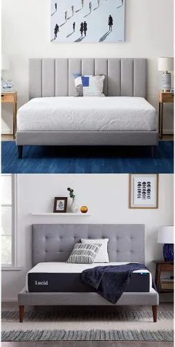 Vista 12 de Lucid - Cama de plataforma tapizada con un cabecero tapizado, de madera resistente, no requiere somier Negro