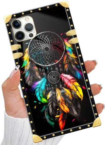 Vista 6 de DAIZAG Funda compatible con iPhone 11, funda dorada a prueba de golpes, atrapasueños de plumas clásicas