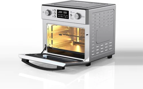 Vista 5 de Horno freidora de aire 5 en 1 de encimera Equator + convección + pizza + parrilla + deshidratador de acero inoxidable 0.93 pies cúbicos 110 V