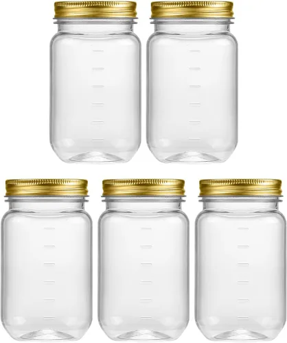 Vista 14 de Novelinks - Recipientes de plástico transparente (16 onzas) 5 Pack, Black, Plastic Containers with Lids, Decorative Jars, Storage Jars, Candy