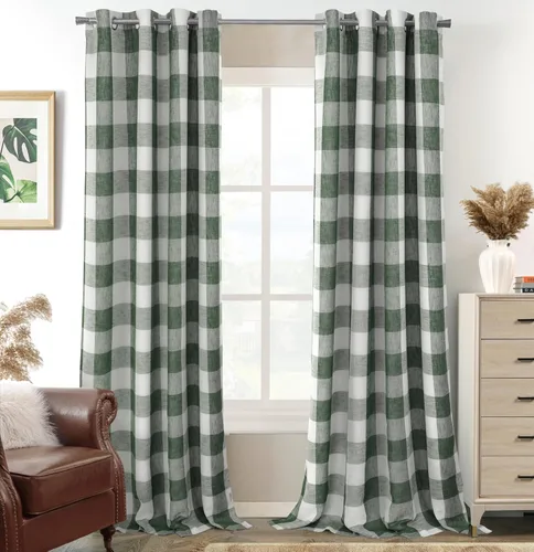 Vista 32 de Cortinas de cuadros de búfalo DriftAway a cuadros negro y blanco extralargas con tratamiento ojo de sargento para dormitorio y sala de estar