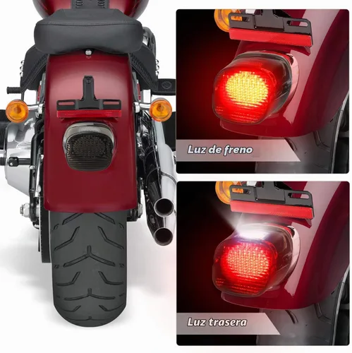Vista 4 de NTHREEAUTO Luz trasera LED ahumada para motocicleta, luces traseras con luces de matrícula de freno compatibles con modelos Harley Dyna, FLST