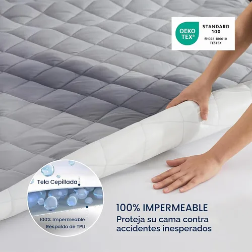 Vista 3 de Bedsure Protector de colchón impermeable tamaño individual, cubrecolchón acolchado con bolsillo profundo de hasta 22 pulgadas, funda de cama suave