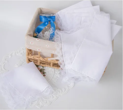 Vista 3 de Deeorla Pañuelo de encaje de algodón para mujer, pañuelos de boda blancos para mujer