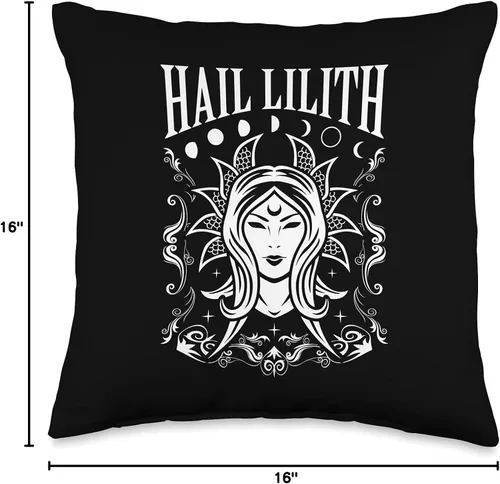 Vista 4 de Dark Humor Goth Night Halloween Wicked Baphomet Dark Demon Ocult Hail Lilith and Full Moon Cycle - Almohada para mujer, 16 x 16, multicolor