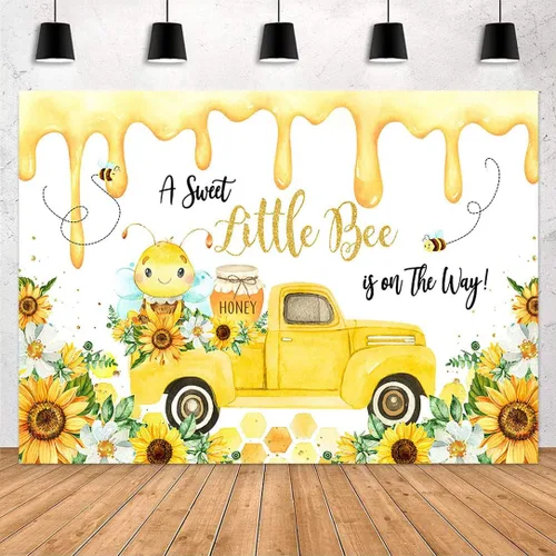 Vista 2 de Avezano Fondo de decoración de fiesta de baby shower de abejas para niño, A Sweet Little Bee is On The Way, telón de fondo para baby shower, telón