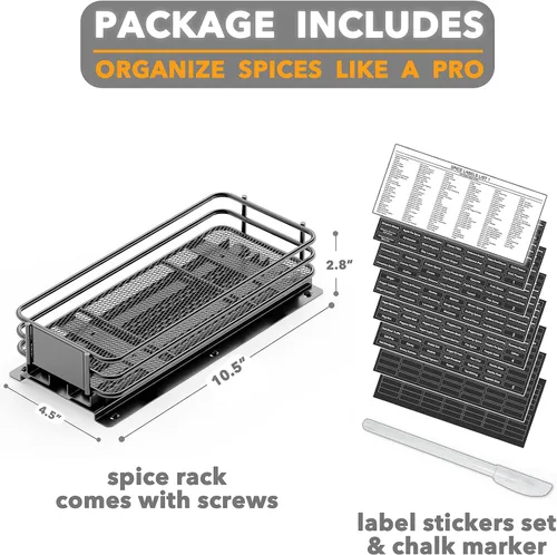 Vista 6 de SpaceAid estante organizador de especias para gabinete, organizador de condimentos deslizante y resistente para armarios de cocina, con 415