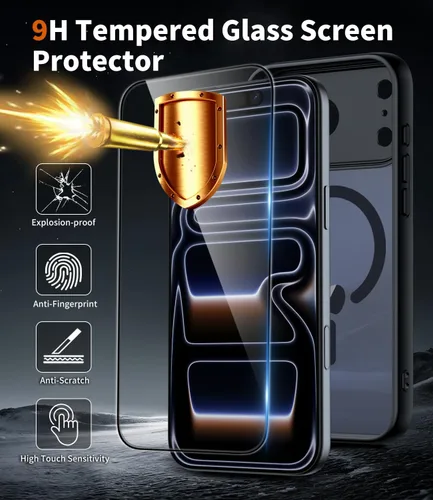 Vista 2 de Funda 2 en 1 para iPhone 17 Pro, protección completa de la cámara, compatible con MagSafe, delgada, translúcida, mate, a prueba de golpes, Negro