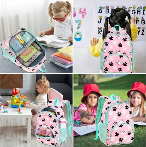 Vista 2 de LOIDOU Mochila para niños y niñas de 15 pulgadas para niños y niñas, preescolar, bolsa de libros para guardería, viajes, Rosado, Bonito y duradero