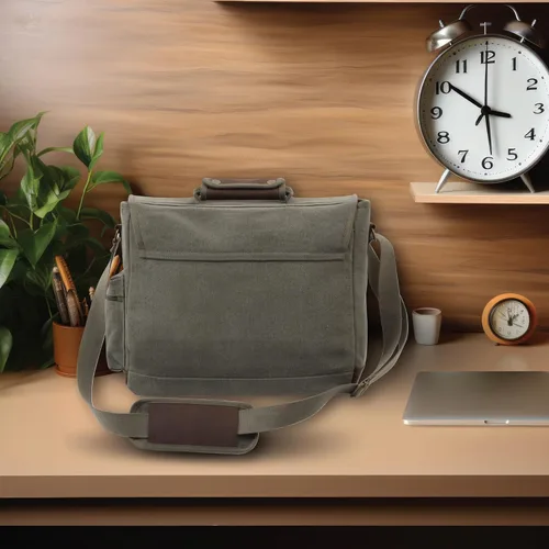 Vista 2 de Rothco Bolso para portátil Pathfinder de lona vintage con detalles de cuero Marrón tierra