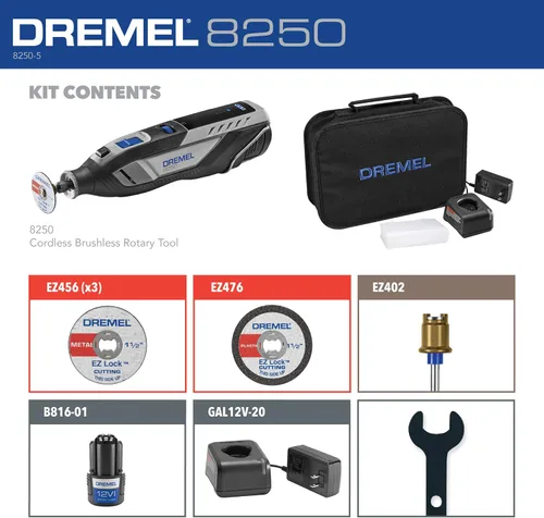 Vista 12 de Dremel 8250-5 Herramienta rotativa inalámbrica de velocidad variable de iones de litio de 12V con motor sin escobillas - 5 accesorios