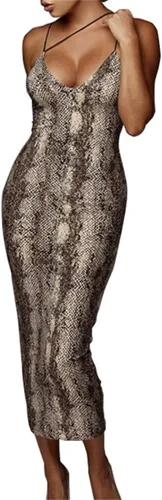 Vista 3 de Primoda - Vestido atractivo color neón, asimétrico y con tirantes delgados para mujer, de cuello en V pronunciado, sin mangas, entallado y largo