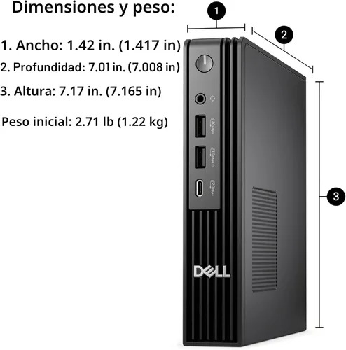 Vista 4 de Dell Pro Micro Plus Mini PC (Próxima Generación OptiPlex 7000 MFF), Computadora de Escritorio de Negocios AI PC, Intel 14-Core Ultra 5 235T