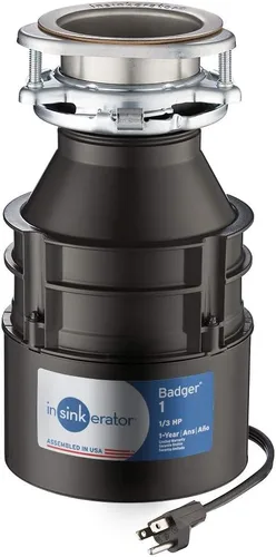 Vista 4 de InSinkErator Triturador de basura con cable, tejón 1, alimentación continua de 1/3 HP y junta de montaje DMG-00 Deluxe, color negro