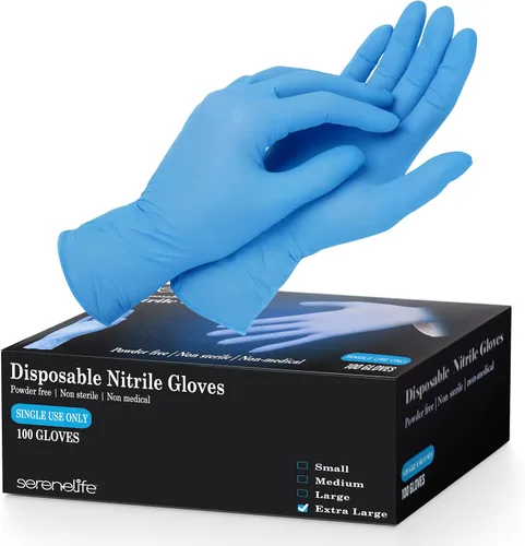 Vista 5 de SereneLife 1000 guantes desechables de nitrilo, guantes industriales suaves, guantes de mezcla de nitrilo y vinilo, sin polvo, sin látex, suaves