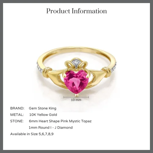 Vista 21 de Gem Stone King Anillo de compromiso claddagh celta irlandés de oro amarillo de 10 quilates con piedra preciosa en forma de corazón de 0.236 in