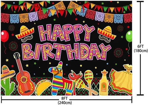 Vista 5 de Sendy Telón de fondo de fiesta mexicana de 8 x 6 pies, diseño de cactus mexicano, guitarra, cumpleaños, fotografía, fondo, México, Cinco De Mayo